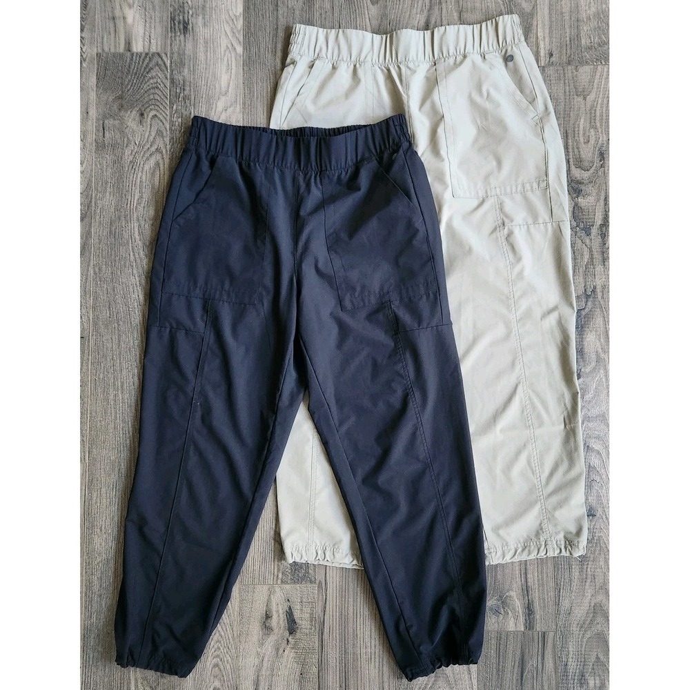 2 Apana Black Beige Lightweight Pull On Trouser Pants Flat Front Pocket Sz Large - Picture 2 of 6